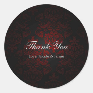 Red & Black Damask Gothic Dark Romantic Classic Round Sticker