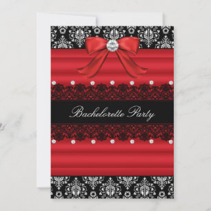 Red & Black Damask Lace Bachelorette Party Invite