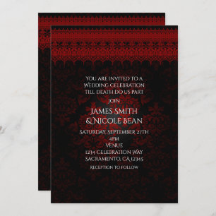 Red Black Damask & Lace Gothic Romantic Invitation