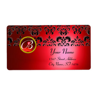 RED  BLACK DAMASK MONOGRAM, RUBY