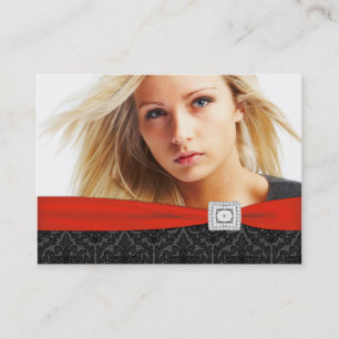 Red Black Damask Photo Business Cards