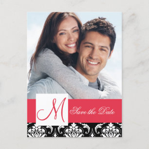 Red Black Damask Photo Save the Date Announcement Postcard