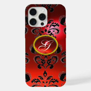 RED BLACK DAMASK RUBY GEMSTONE MONOGRAM iPhone CASE