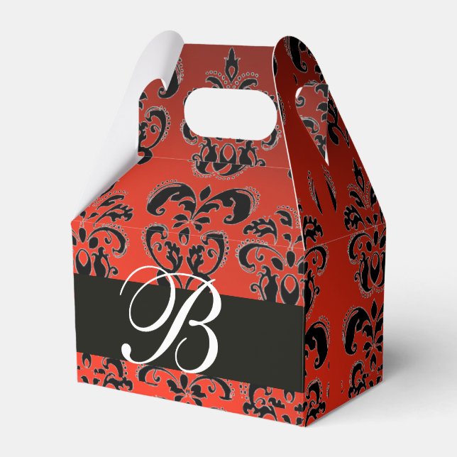 RED BLACK DAMASK WEDDING MONOGRAM Elegant Favour Box (Front Side)