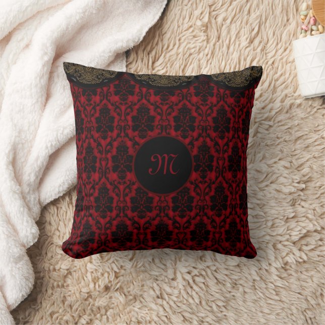 Red-black damask with gold border cushion (Blanket)