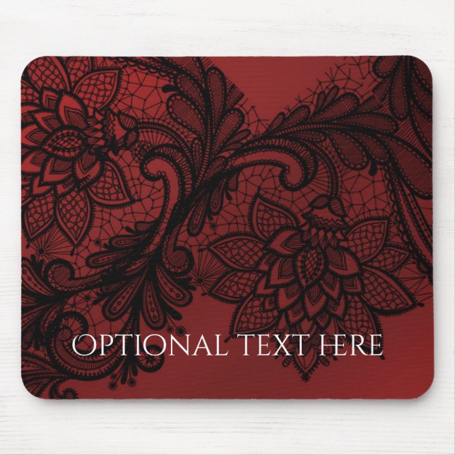 Red & Black Dark Elegance Black Lace Look Mouse Pad (Front)