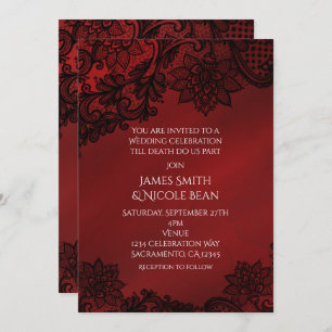 Red & Black Dark Elegance Lace Wedding Invitation