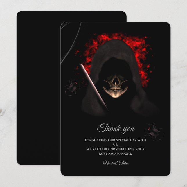 Red Black dark moody gothic skull Halloween Thank You Card (Front/Back)