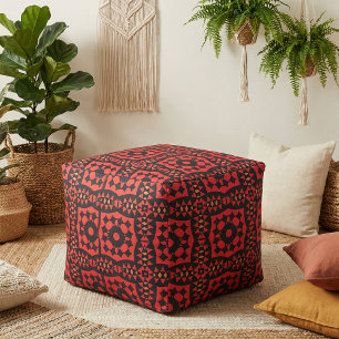 Red & Black Decorative Tribal Geometric Pattern Fabric