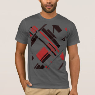 Red Black Diagonal Shapes Lines MCM Look Abstract T-Shirt