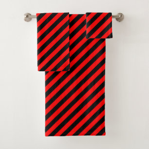 Red/Black Diagonal Stripes Bath Towel Set
