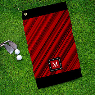 Red Black Diagonal Stripes Custom Monogram Golf Towel