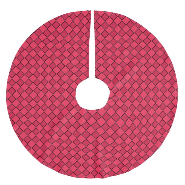 Red Black Diamond Chequered Pattern Brushed Polyester Tree Skirt (Front)
