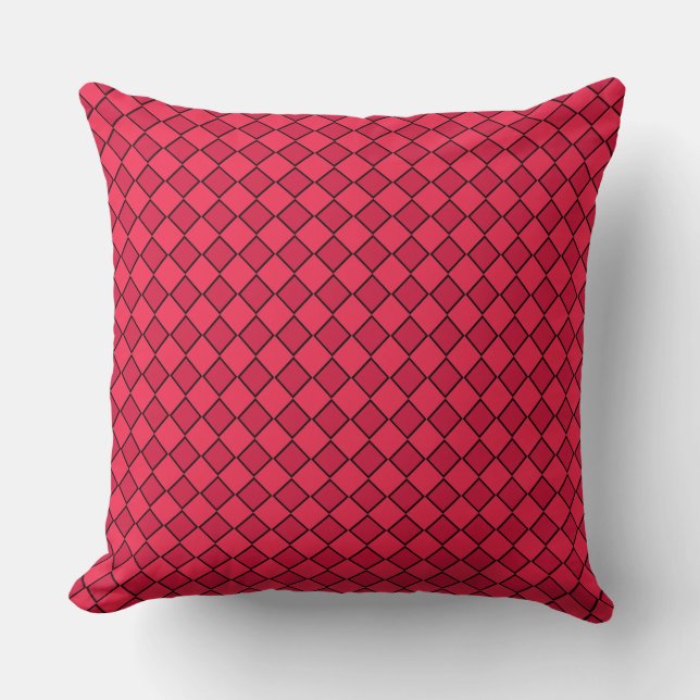 Red Black Diamond Chequered Pattern Cushion (Front)