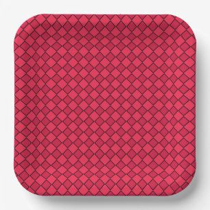 Red Black Diamond Chequered Pattern Paper Plate