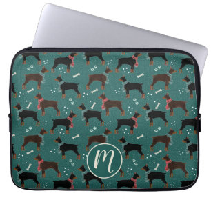 Red & Black Dobermans in Scarves Winter Pattern Laptop Sleeve