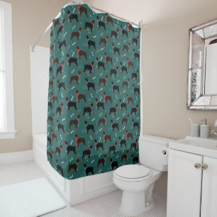 Red & Black Dobermans in Scarves Winter Pattern Shower Curtain
