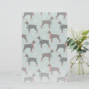 Red & Black Dobermans in Scarves Winter Pattern Stationery