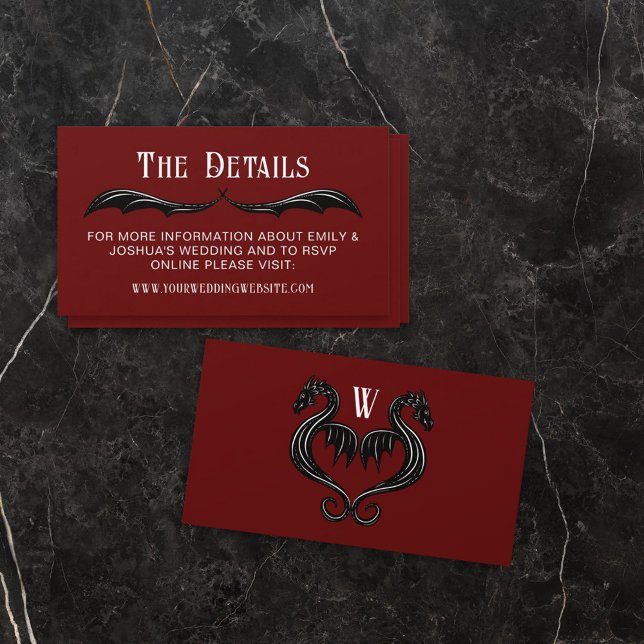 Red Black Dragon Wings Fantasy Wedding Details Enclosure Card (Creator Uploaded)