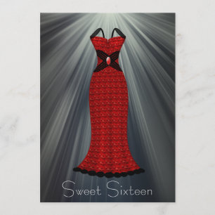 Red Black Dress Sweet 16 Party Invitation