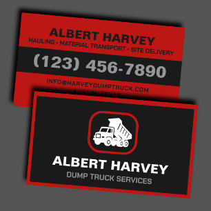 Red Black Dump Truck Hauling Contractor Business Card