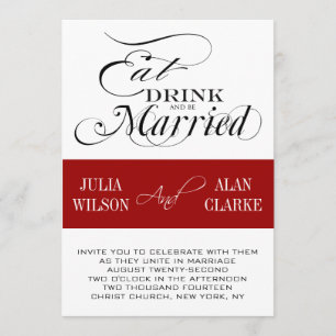 Red Black Eat, Drink, Be Married Wedding Invite