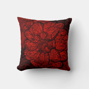 Red & Black Elegant Dahlia Floral Cushion