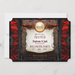 Red & Black Elegant Halloween Party Note Invitation