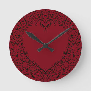 Red Black Elegant Heart Gothic Wedding Clock