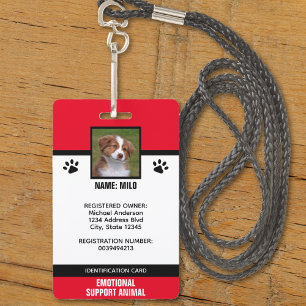 Red & Black Emotional Support Service Animal ID Badge