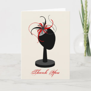 Red & Black Fascinator & Hat Stand Thank You Card