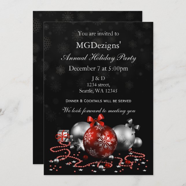 red black festive Corporate holiday party Invites (Front/Back)