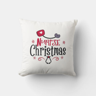Red Black Festive Stethoscope Nurse Cute Christmas Cushion
