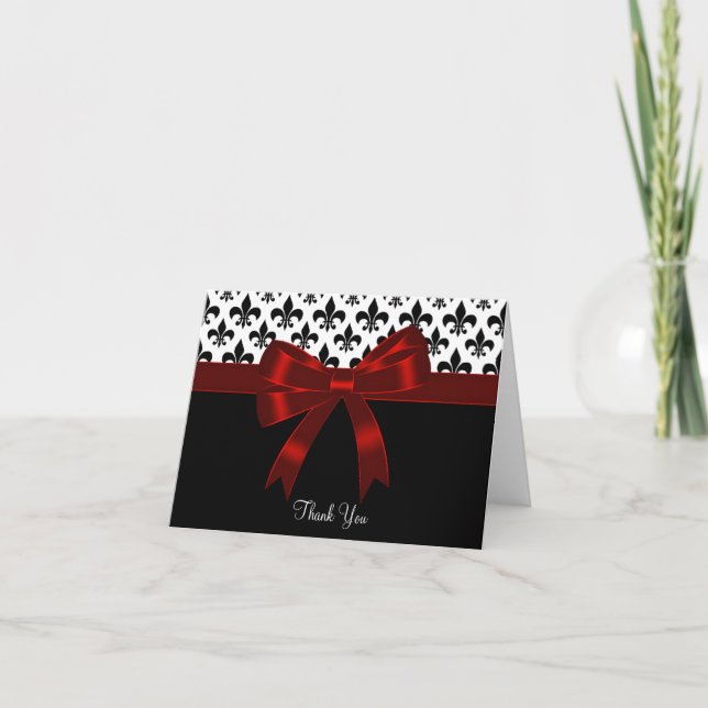 Red Black Fleur De Lis Thank You Cards (Front)