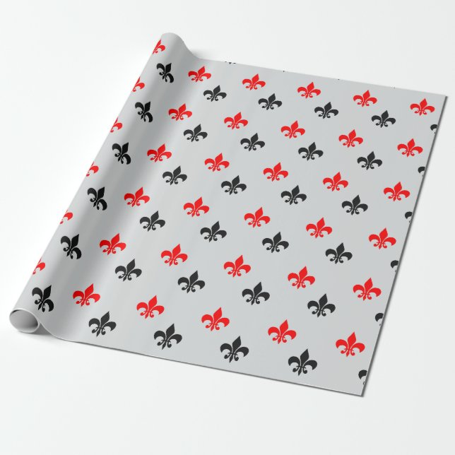 Red Black Fleur De Lis Wrapping Paper (Unrolled)