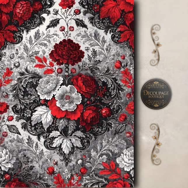 Red Black Floral Damask Decoupage Tissue Paper (Red Black Floral Damask Decoupage Tissue Paper)