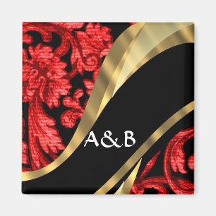 Red & black floral damask magnet