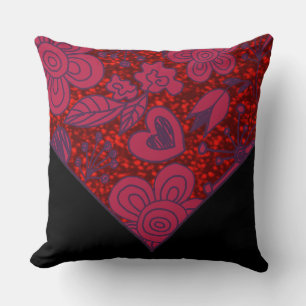 Red & Black Floral Doodle Glitter Throw Pillow