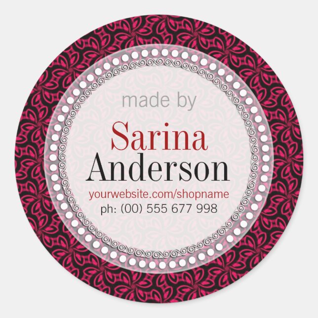 Red Black Floral Pattern Made By Labels Stickers (Front)