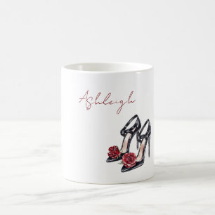 Red Black Floral Rose High Heels Coffee Mug