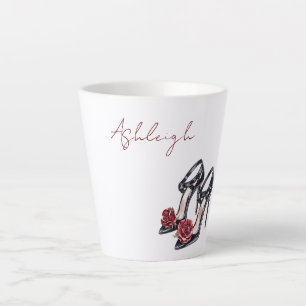 Red Black Floral Rose High Heels Latte Mug