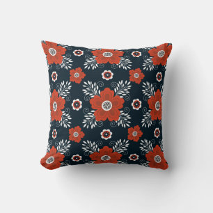 Red Black Floral Throw Pillow