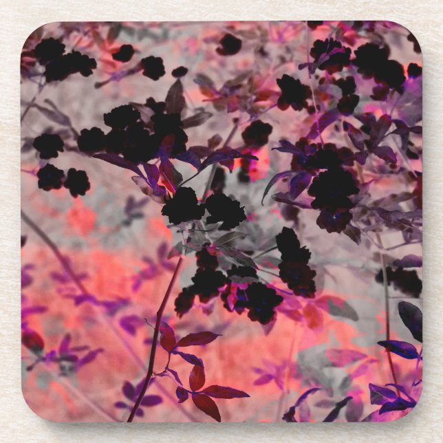 Red black flower pattern design graphic art coaster (Front)