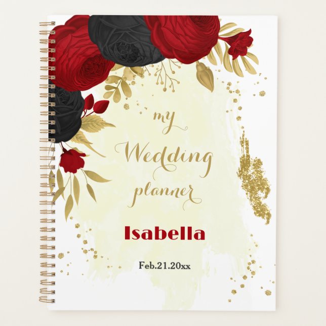 red & black flowers gold planner (Front)