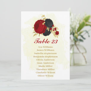 red & black flowers gold seating chart card