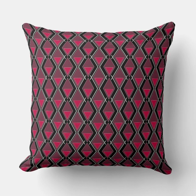 Red black geometric art deco pattern cushion (Front)