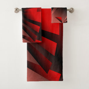 Red & Black Geometric Bath Towel Set