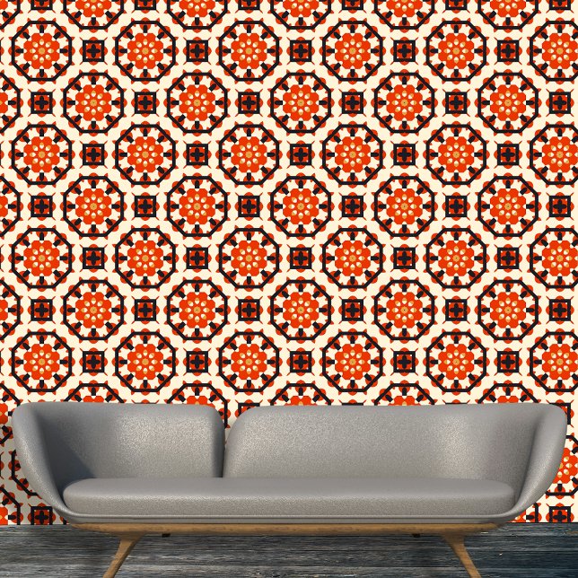Red Black Geometric Hexagons with Floral Accents Wallpaper (Creator Uploaded)
