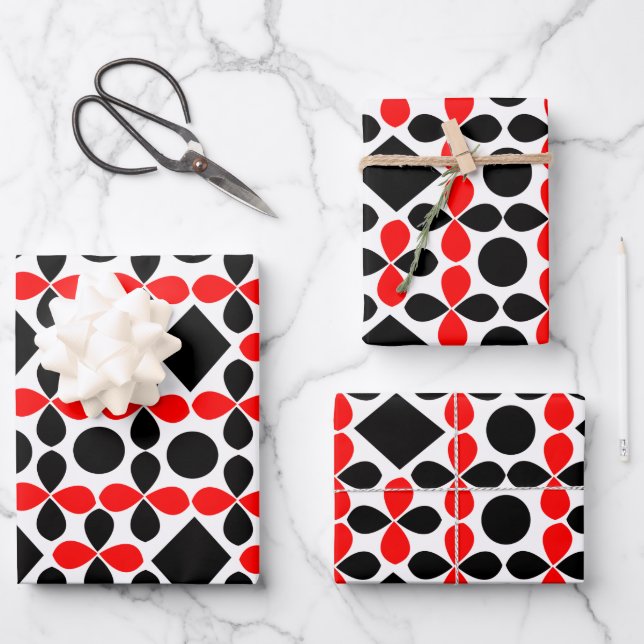Red Black Geometric Modern Festive Wrapping Paper Sheet (Front)