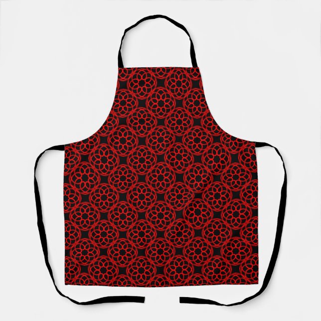 Red Black Geometric Seamless Pattern Apron (Front)